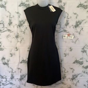 NWT Large High Neck Sleeveless Black Seamed Knit Bodycon Mini Dress
